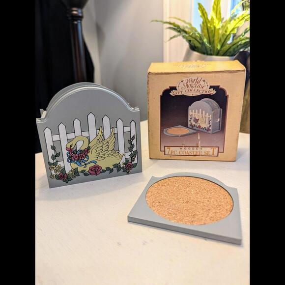 Shabby Chic Other - Vintage Wooden Shabby Chic Swan Coasters/ World Showcase Gift Collection/ Taiwan